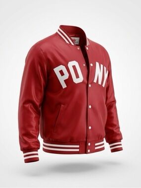 PONY Red Varsity Bomber Jacket with White Lettering